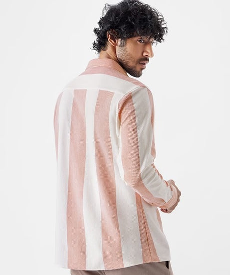 Textured Stripes Cerise Men Textured Shirts