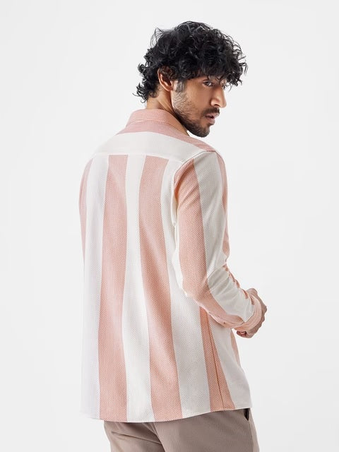 Textured Stripes Cerise Men Textured Shirts