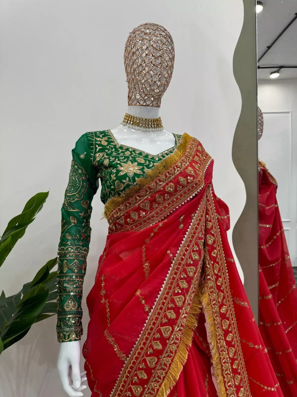 Red Organza Silk With  Sequence Work Sari Blouse