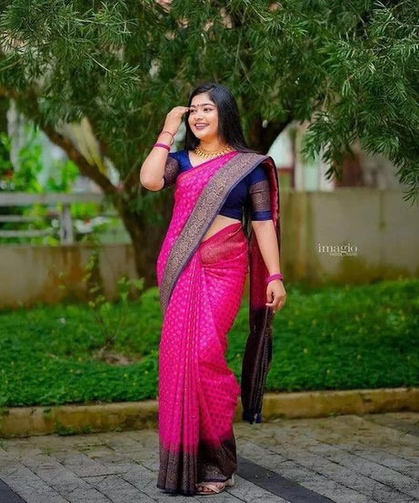 Traditional Soft Lichi Silk With  Jacquard Work  Sare & Blouse