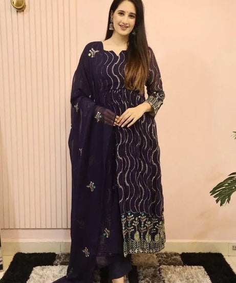 Ethnic Designer Stylish Stitched Faux Georgette Long Anarkali Gown Dupatta