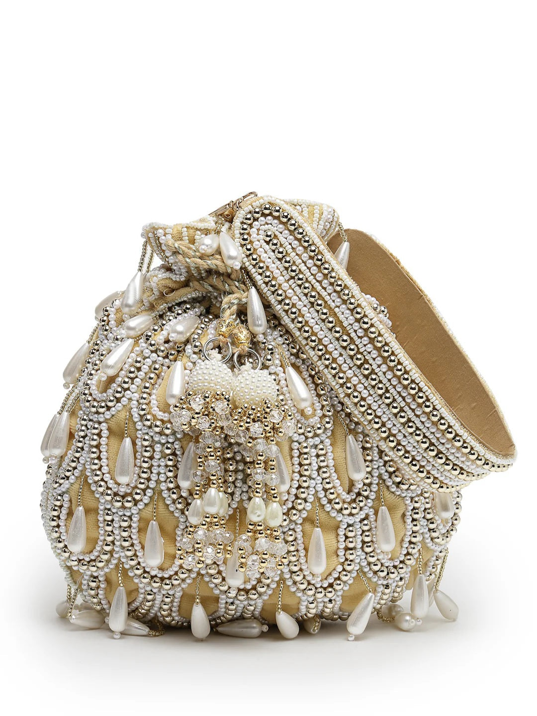 Droop Pearl Embellished Velvet Potli Bag