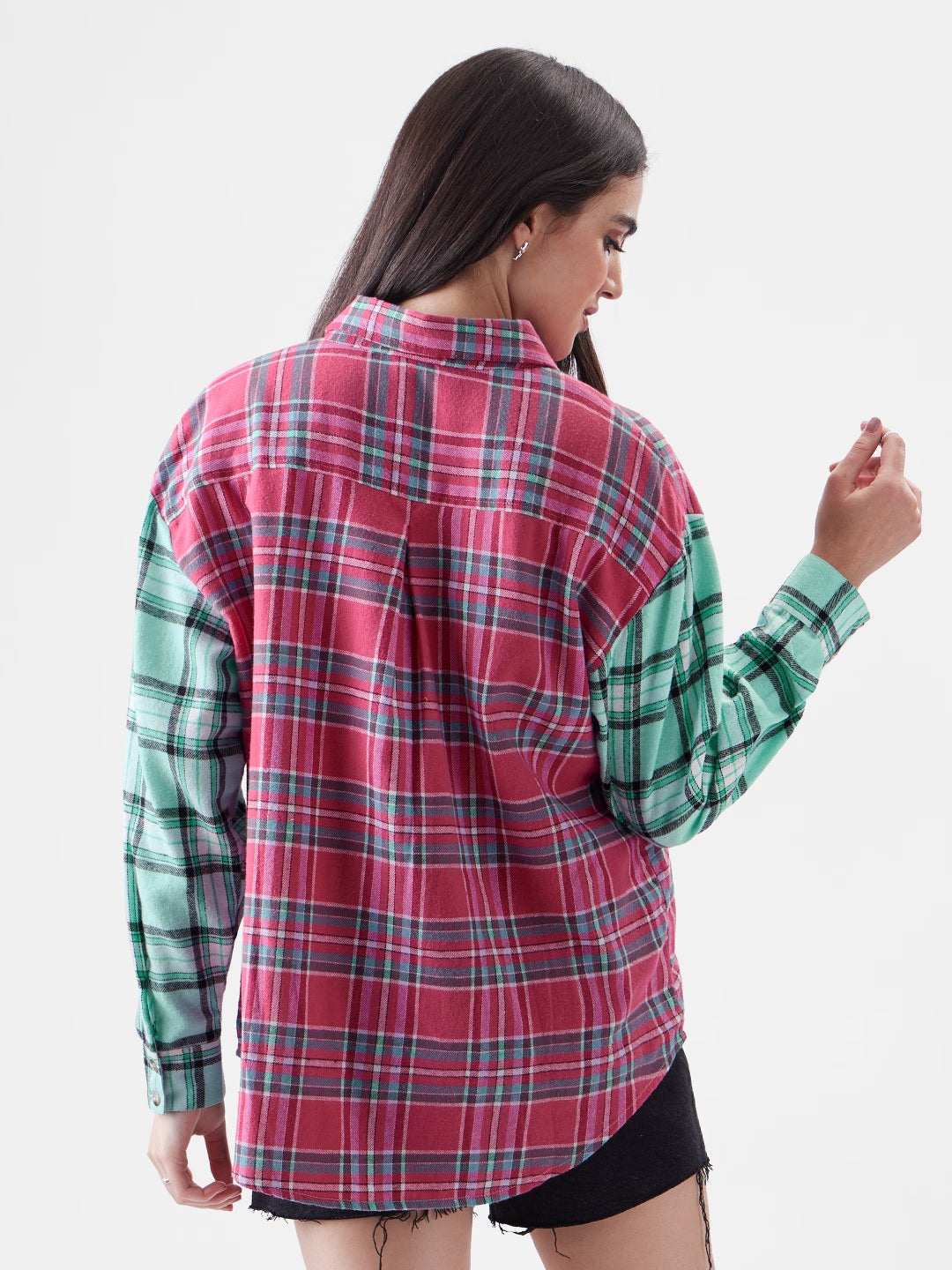 Plaid  Viridis And Raspberry Women Boyfriend Shirts