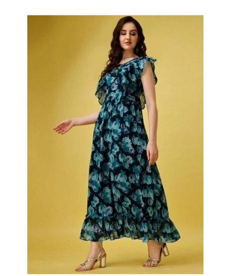Elegant Beautiful Georgette Printed Long Flared Dress Gown