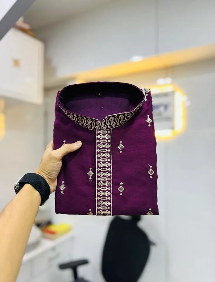 Men's Wedding Party Wear Indian Full Stitched Matka Silk Kurta & Pajama Set