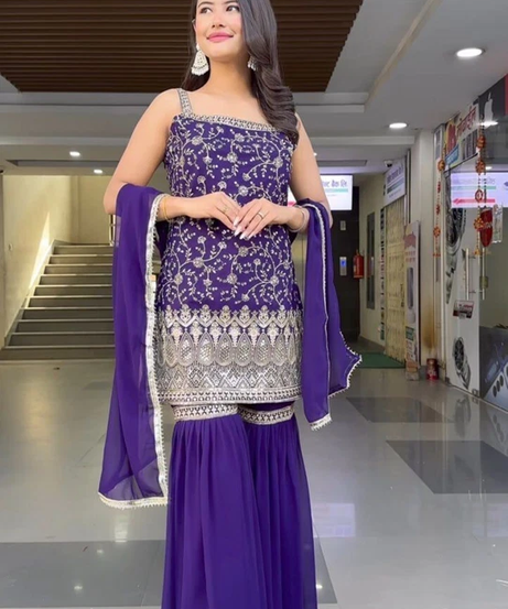 Heavy Faux Georgette Traditional Full Stitched Kurti Bottom & Dupatta Set 12-DC