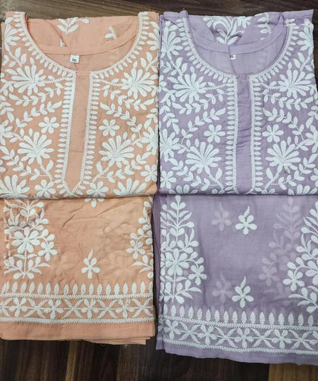 Heavy Cotton With Chikankari Embroidery Work Kurti Pant