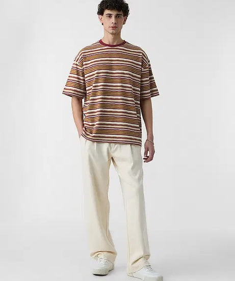 Textured Stripes Urban Sands Oversized T-Shirts