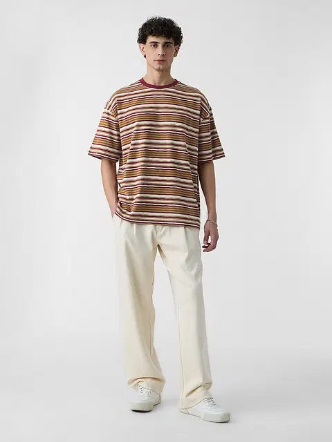 Textured Stripes Urban Sands Oversized T-Shirts
