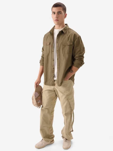 Solids Brown Men Utility Shirts
