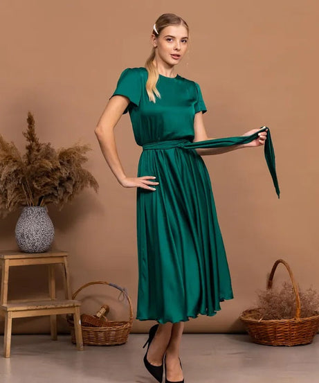 Elegant Emerald Green Satin Convertible Wrap Gown for Women – Multi-Style Formal Dress