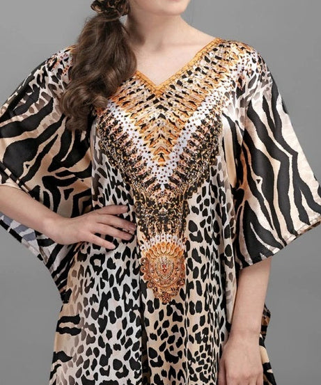 Women Animal Print Kaftan Dresses Free Size Caftan Loungewear Beach Dress