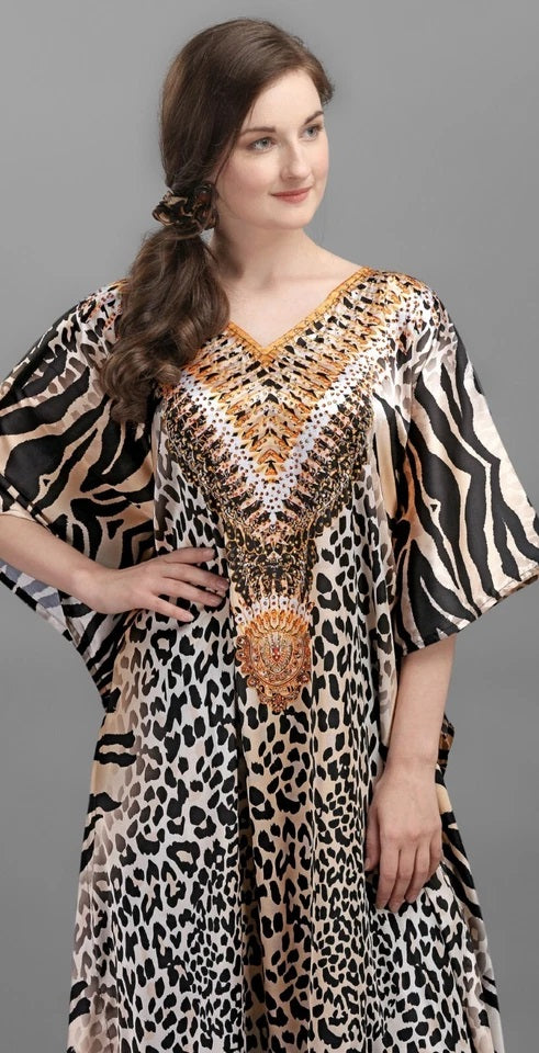 Women Animal Print Kaftan Dresses Free Size Caftan Loungewear Beach Dress