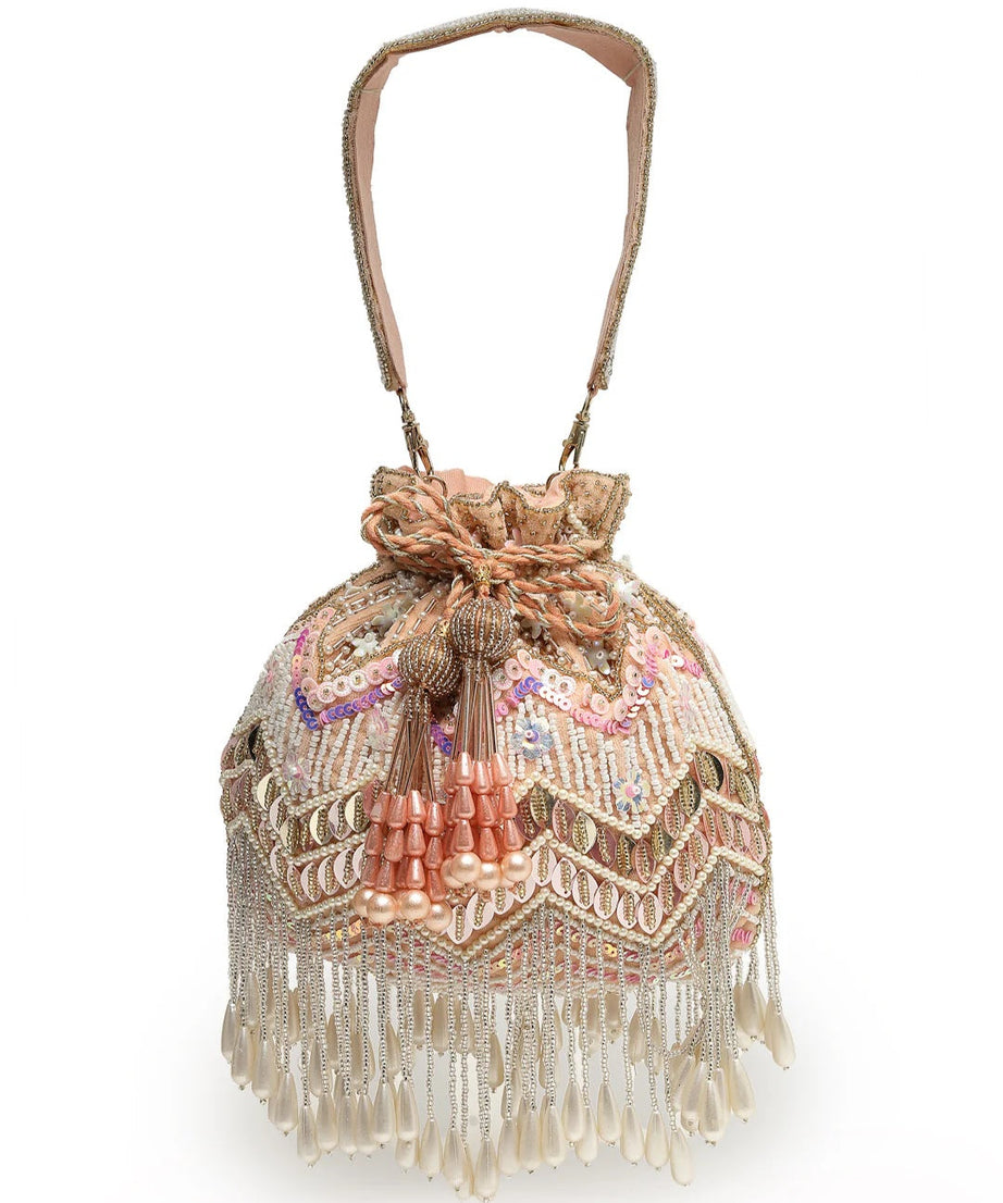 Droop Chevron Embellished Velvet Potli Bag