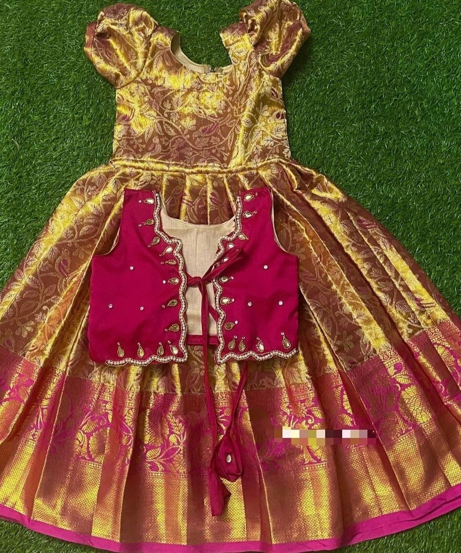 Kids & Girls Wedding Wear Jacquard Traditional Beautiful Coty With Blouse
