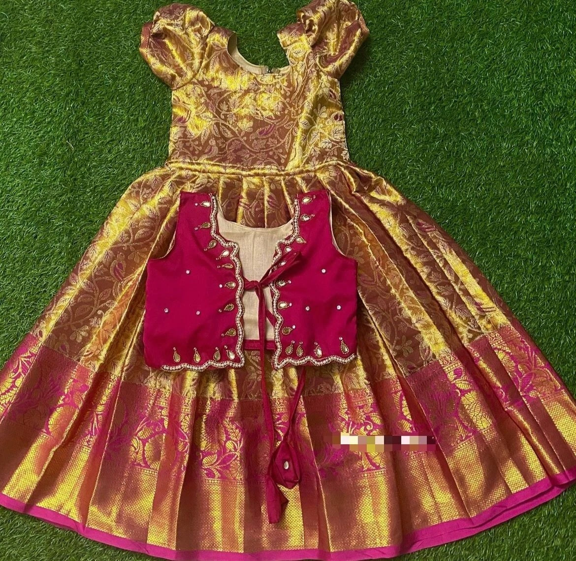 Kids & Girls Wedding Wear Jacquard Traditional Beautiful Coty With Blouse
