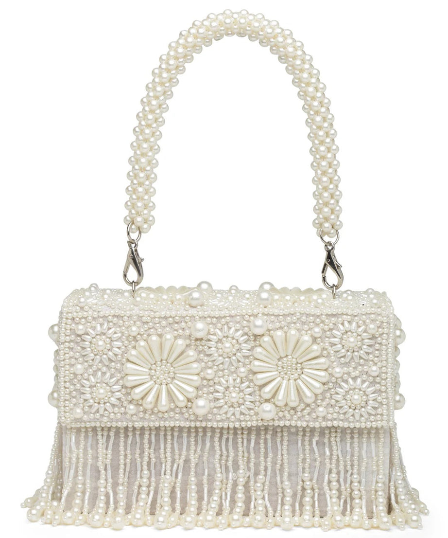 Coffer Bead Work Embellished Faux Silk Clutch