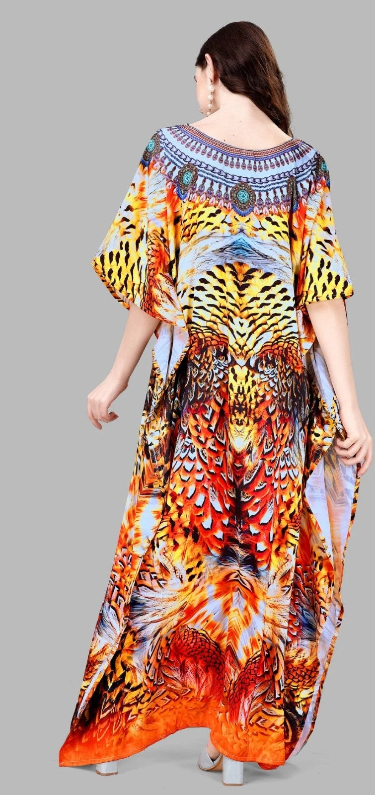 Free Size Beach Kaftan Dresses for Women Print V-Neck Long Swimsuit Cover Ups