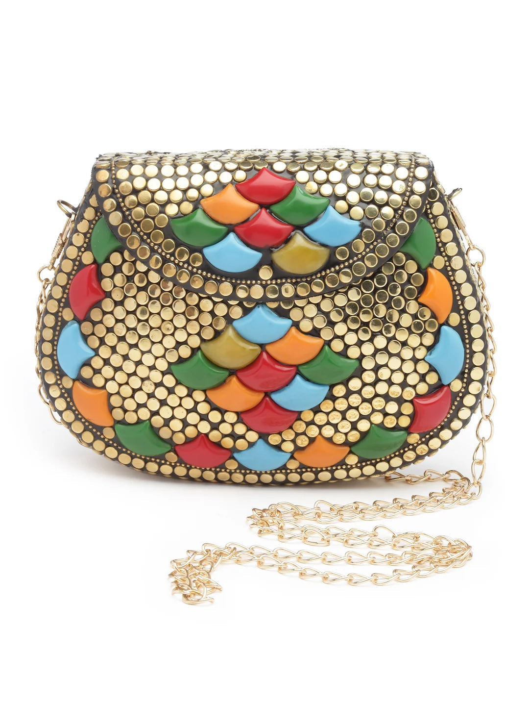 Mosaic Embellished Metal Clutch