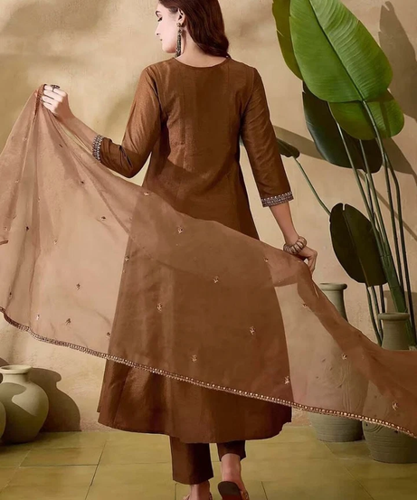 Beautiful Vichitra Silk With Sequence Embroidery Work Kurti/Pant With Dupatta 12-BS