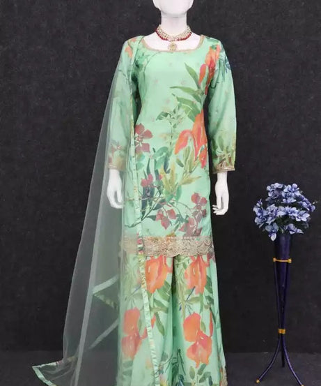 Pakistani Style Festival Ethnic Heavy Chinon Top Bottom Dupatta