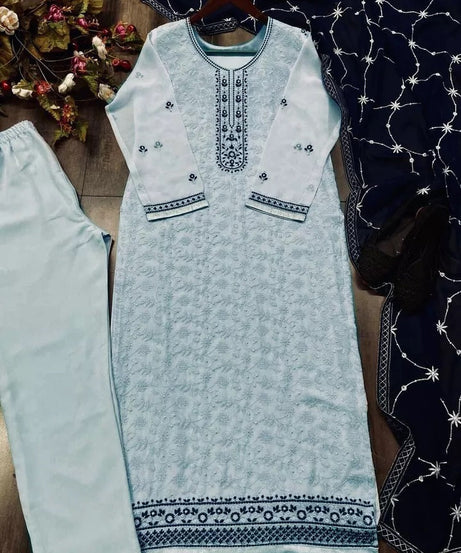 New Festival Stitched Faux Georgette With Embroidery Work Top Pant & Dupatta