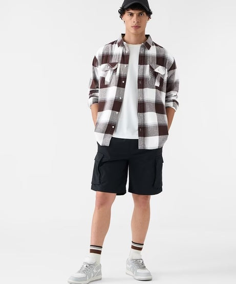 Plaid Rust Men Utility Shirts
