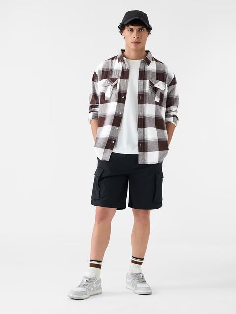 Plaid Rust Men Utility Shirts