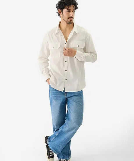 Solids Off White Men Utility Shirts