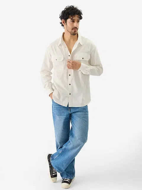 Solids Off White Men Utility Shirts