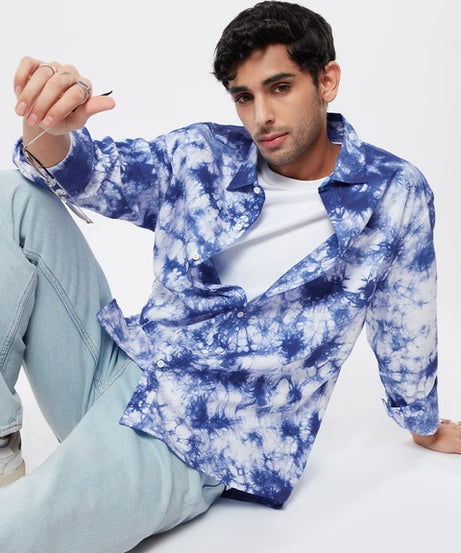 Tie Dye Blue Men Relaxed Shirts