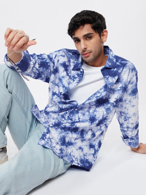 Tie Dye Blue Men Relaxed Shirts