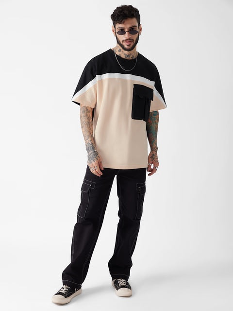 Solids Peach & Black Utility Oversized T-Shirts