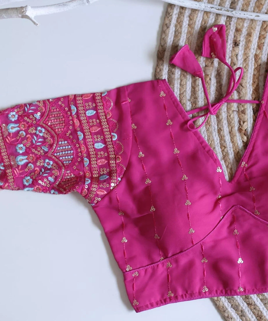 Party Wear Ethnic Full Stitched Strawberry Silk Blouse & Choli