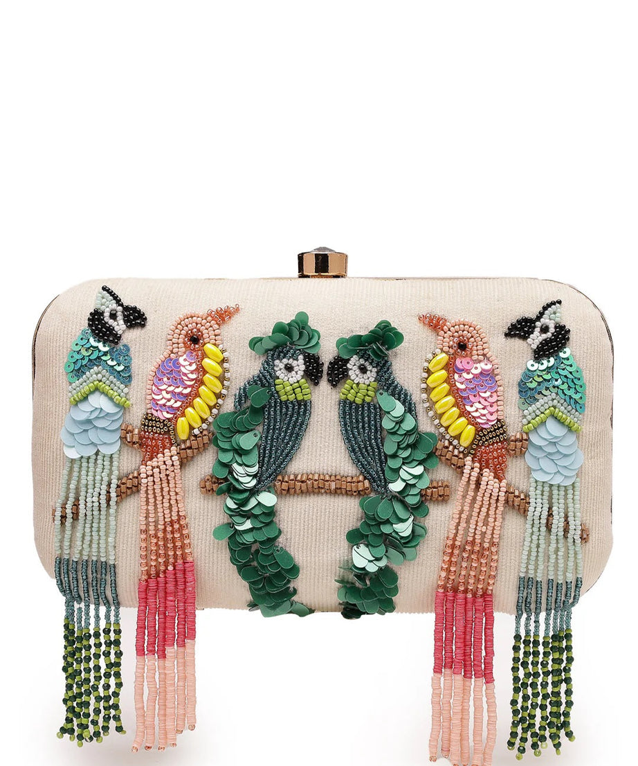 Adorn Quirky Embellished Corduroy Clutch