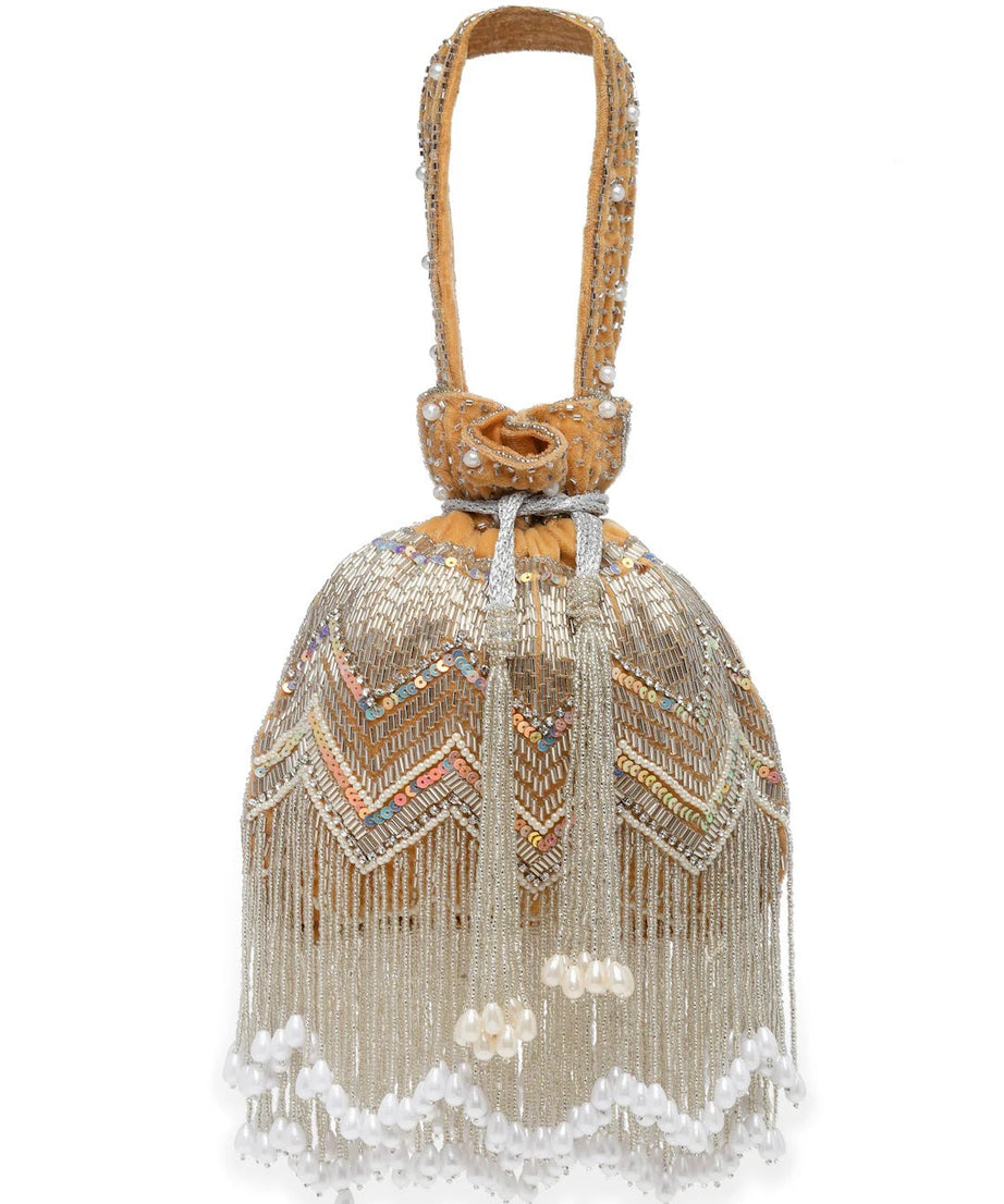 Droop Chevron Embellished Velvet Potli Bag