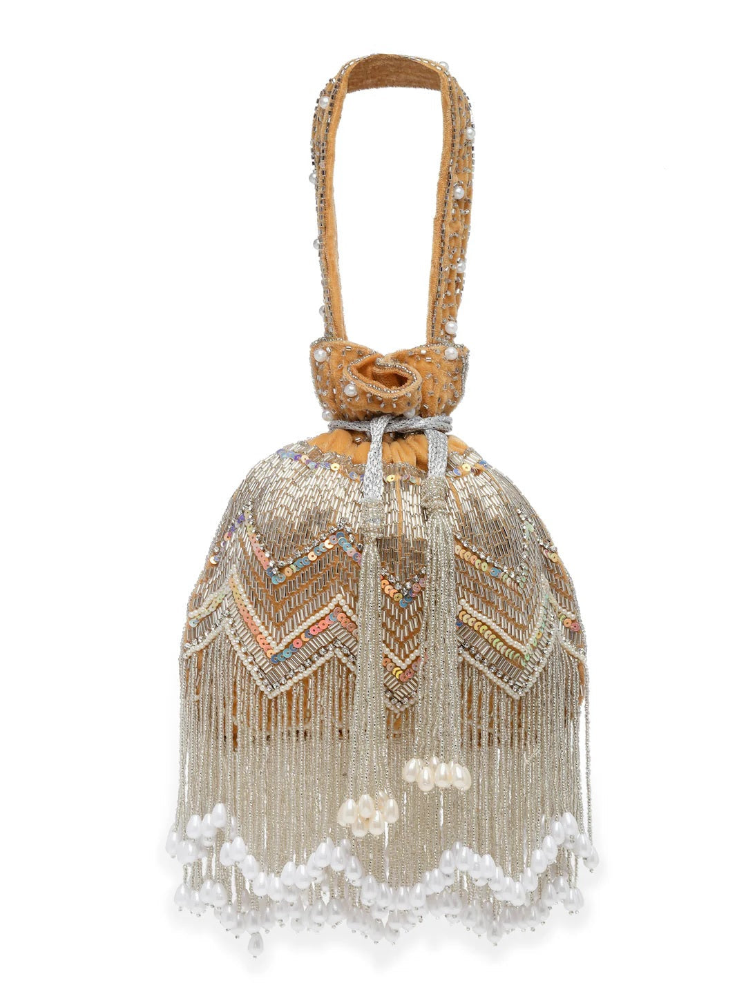 Droop Chevron Embellished Velvet Potli Bag