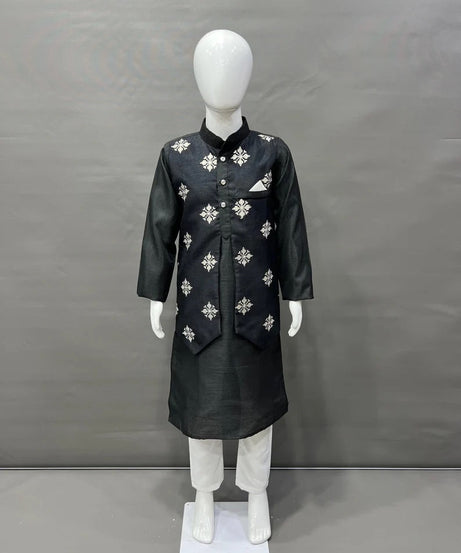 Parbon Silk With Matte Copper Sequence Work Kurta Koti Pajama Set