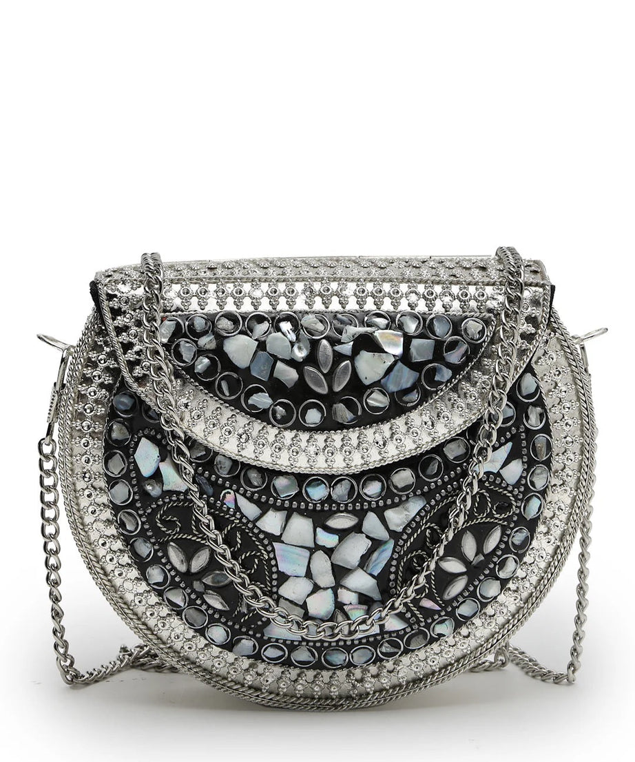 Mosaic Embellished Metal Clutch