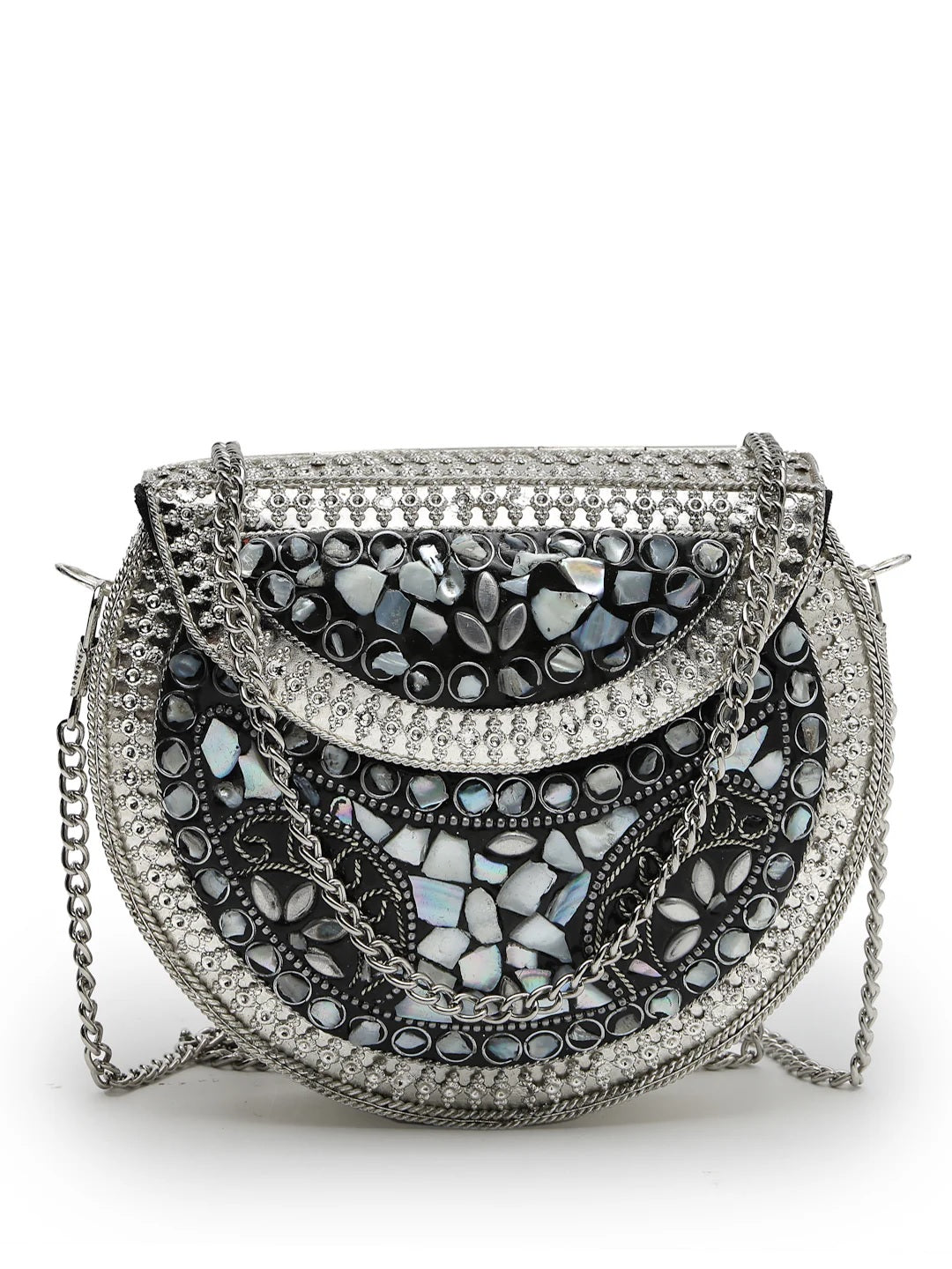 Mosaic Embellished Metal Clutch