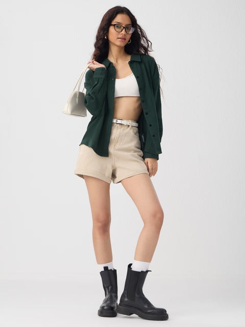Solids  Emerald Green Women Oversized Shirts