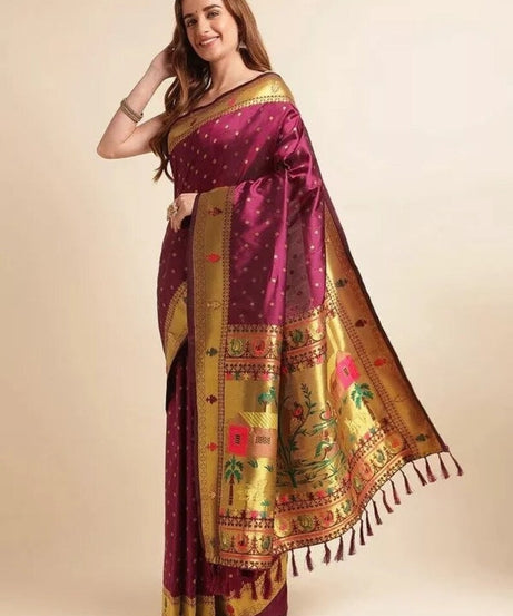 Beautiful Pure Soft Banarasi Lichi Silk Sari With Unstitched Blouse