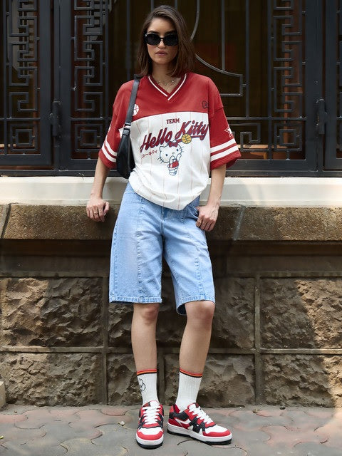Hello Kitty Varsity Women Oversized T-Shirts