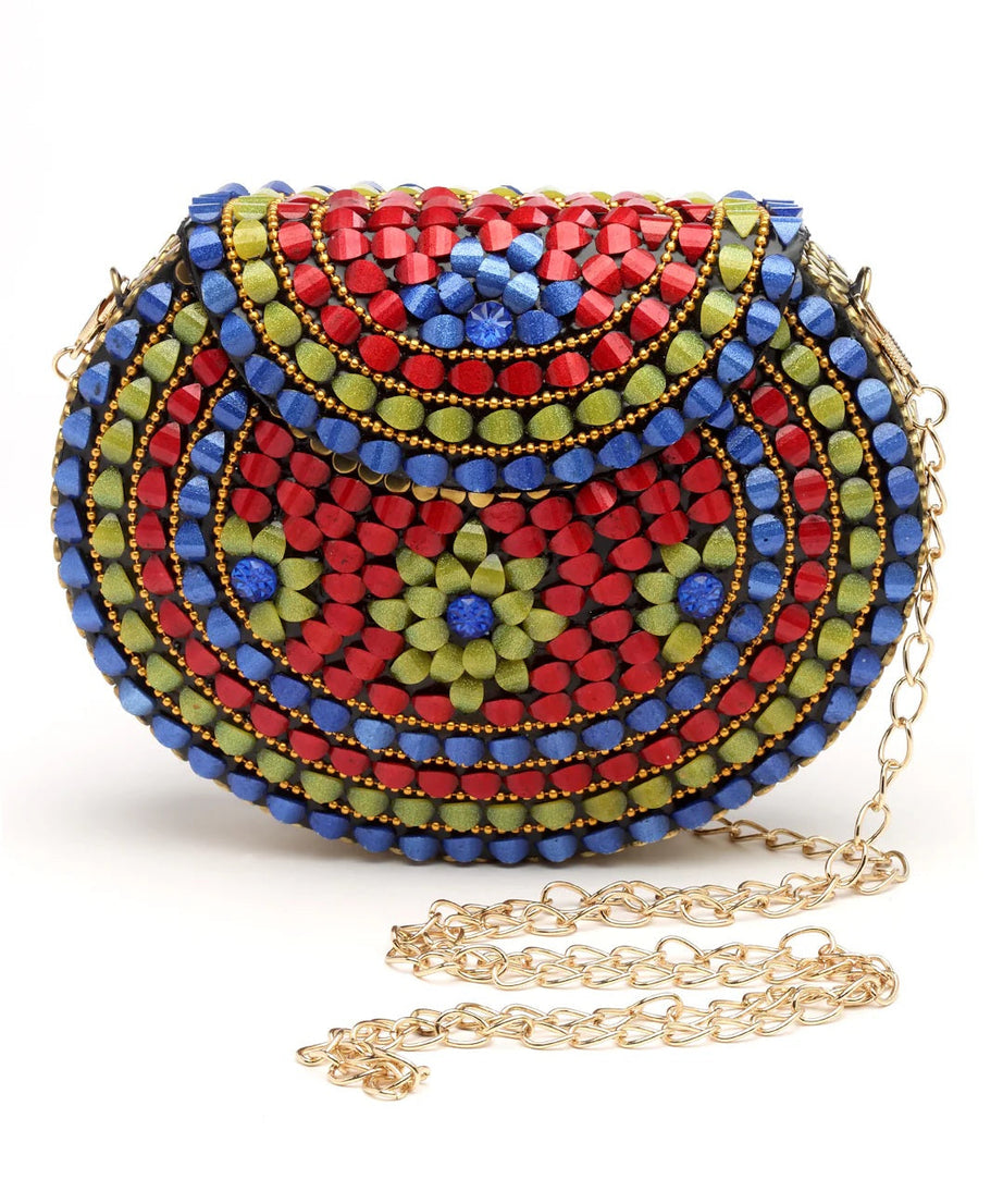 Mosaic Embellished Metal Clutch
