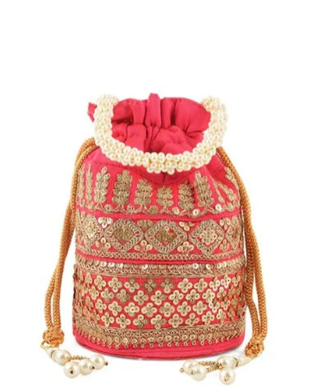 Embellished with Indian hand work potli bag