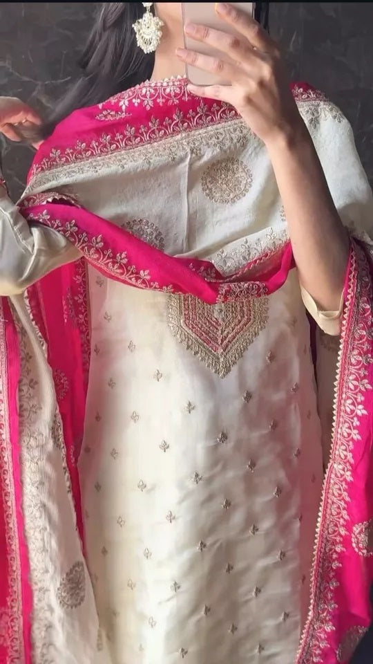 Heavy Pure Chinon Beautiful Traditional Full Stitched Kurti Bottom Dupatta