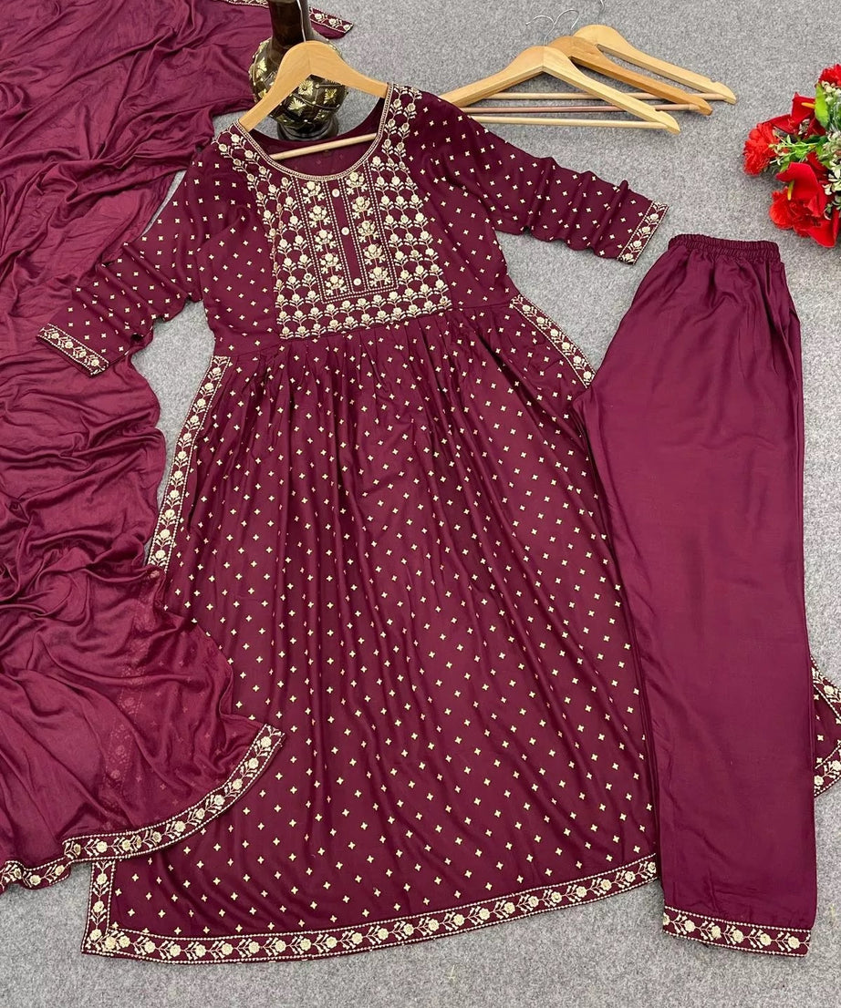 Chinon With Embroidery Work  Salvar Kameez With Dupatta