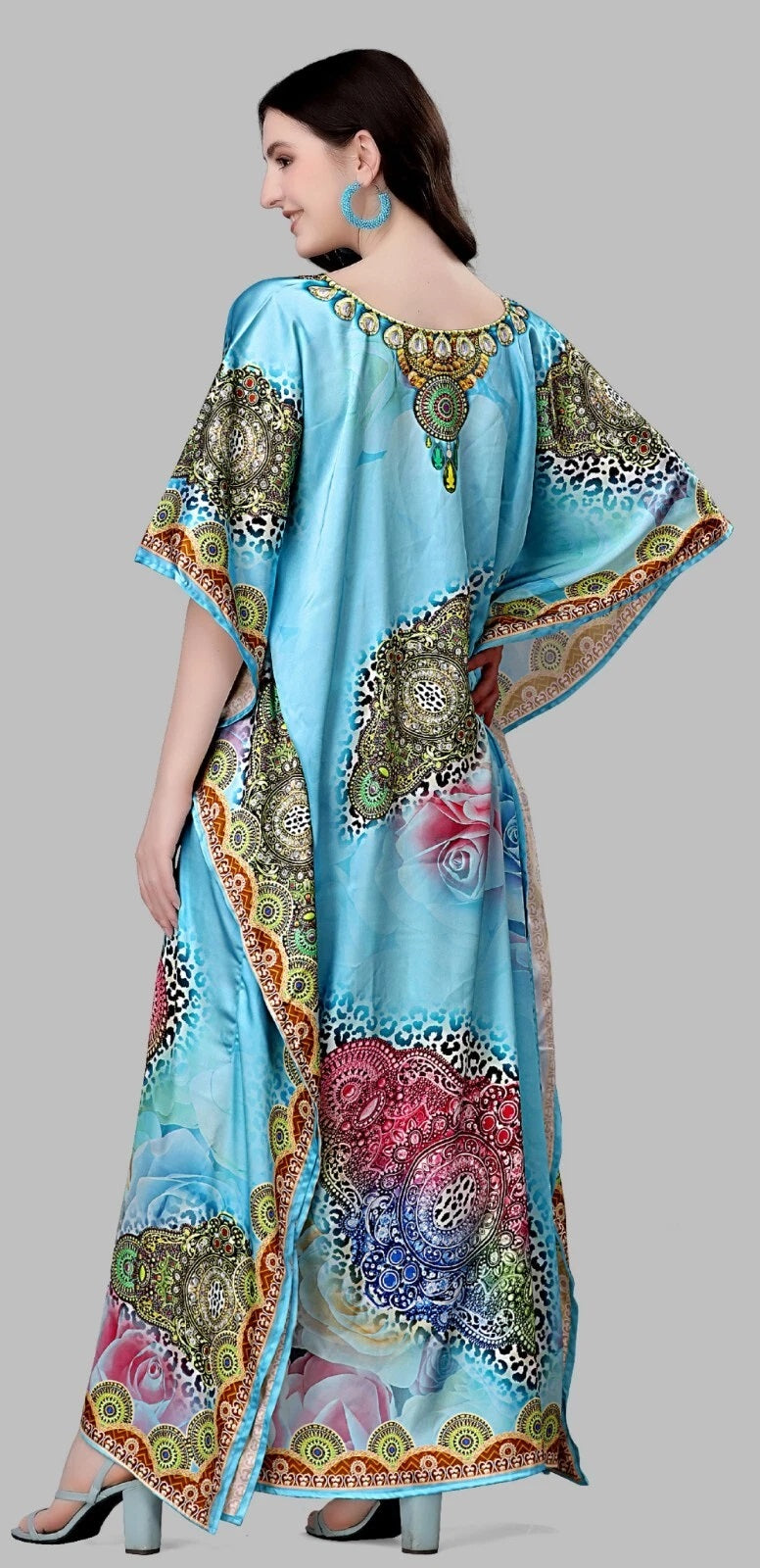 Free Size Beach Kaftan Dresses for Women Print V-Neck Long Swimsuit Cover Ups