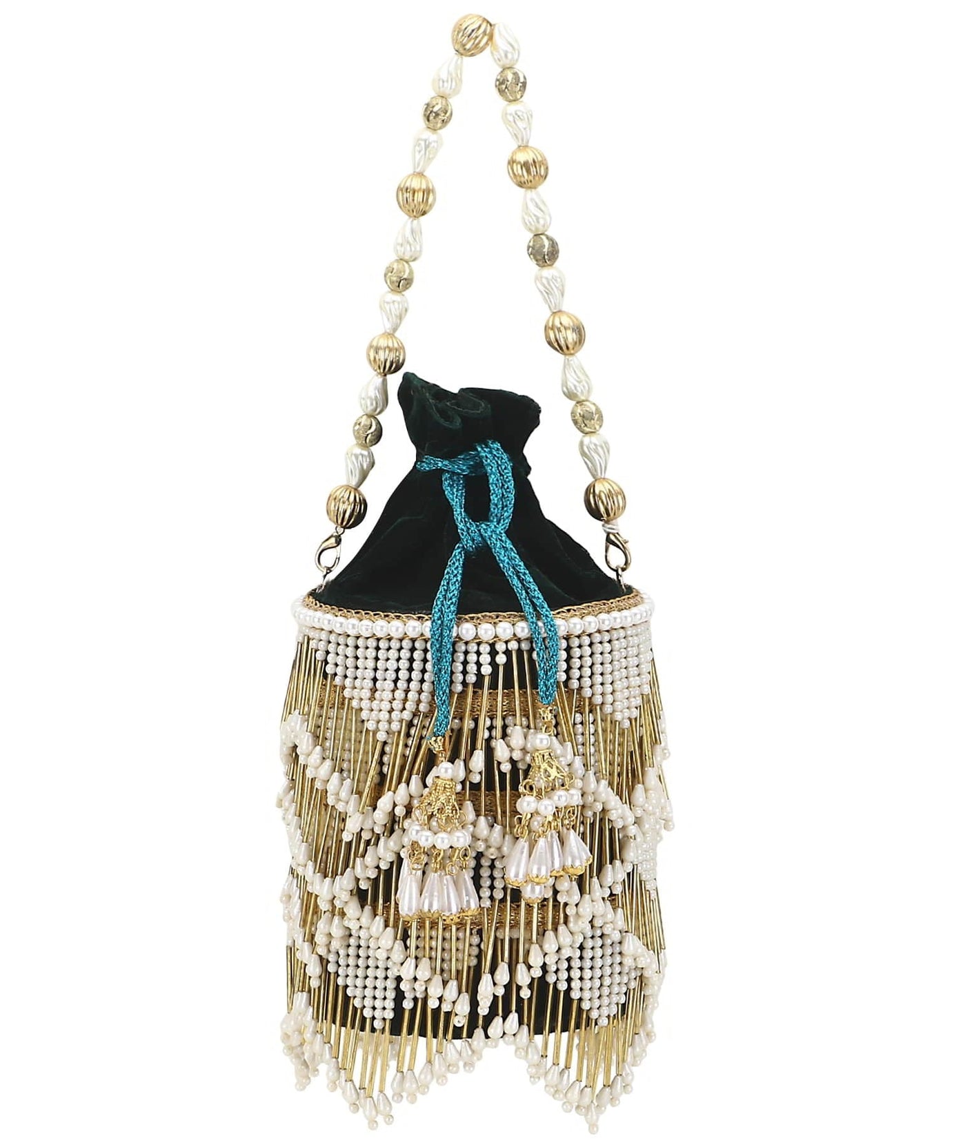 Dangle Chevron Embellished Velvet Potli Bag