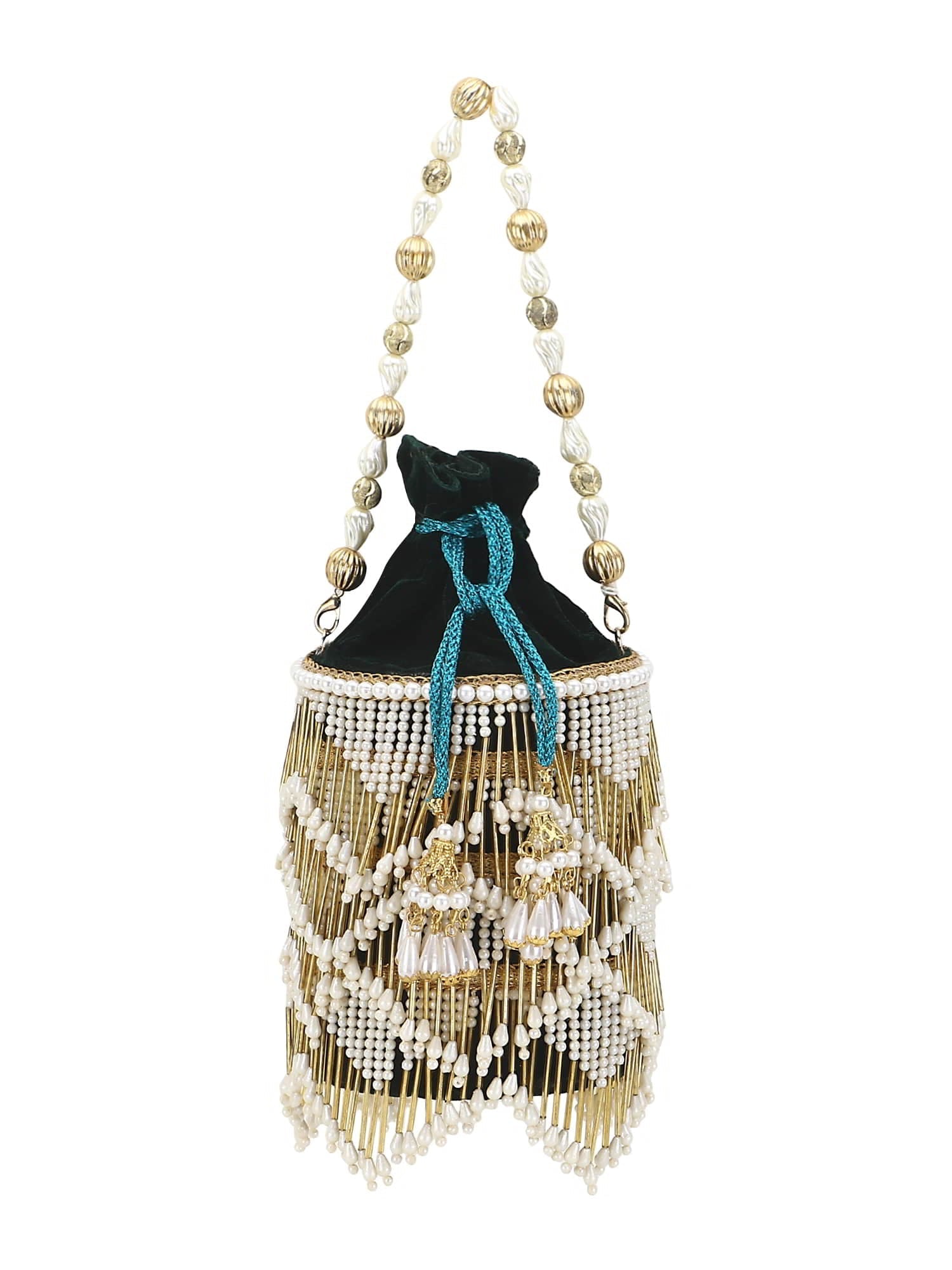 Dangle Chevron Embellished Velvet Potli Bag